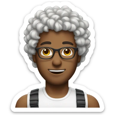 brown curly hair man with glasses and a white tank top sticker