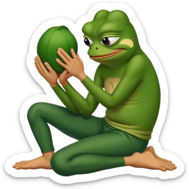 Pepe the frog kneeling and praying in front of man’s feet sticker