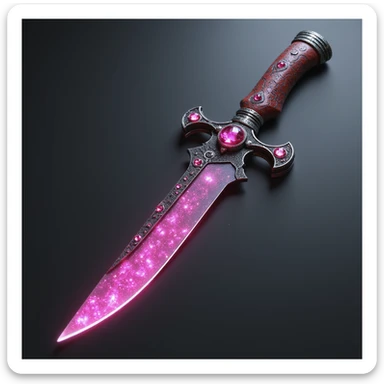 realistic gothic knife with pink and gemstone accents, photorealistic style sticker