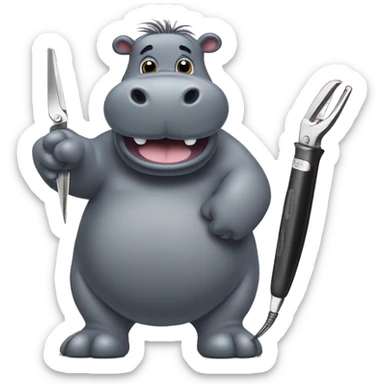 Hippo cutting hair with clippers and scissors sticker