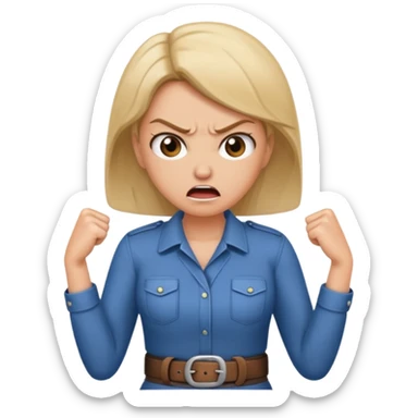 mom with a belt in her hands and an angry expression on her facd sticker