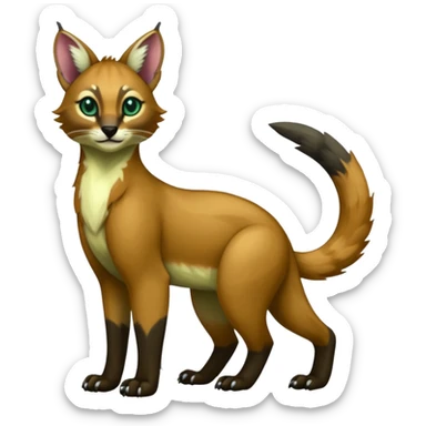 Colorful dark green  tropical exotic cute cool beautiful shiny beautiful fantasy-caracal-civet-genet-sergal-vernid-Gryphon-Cacomistle-Trico-oncilla-animal-Fakémon-hybrid-fursona (full body) sticker