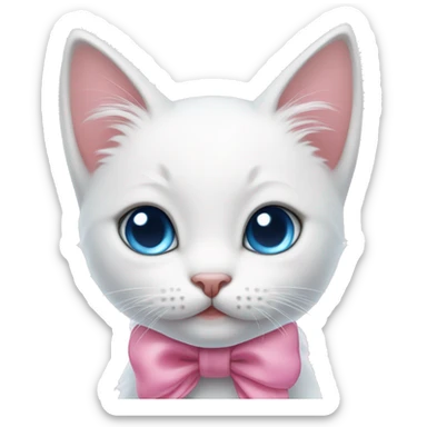 cute white kitten with blue eyes and a pink bow sticker