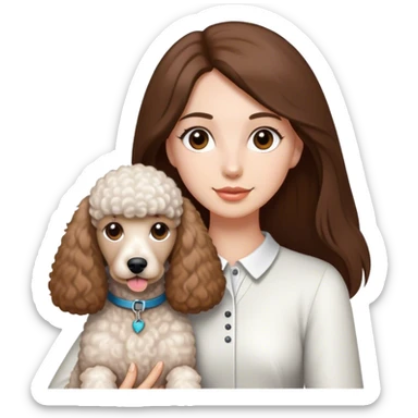 Long straight brown hair brown eyes beautiful women and white standard poodle you're holding sticker