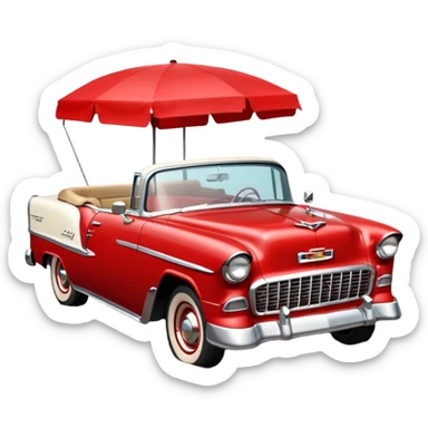1955 Chevrolet Bel Air Convertible, Red-White color, with a bucket of brown mud pouring down on it, and the car itself is covered in brown mud on the sides that has stuck.32x32 pixels, aspect ratio: 1:1 sticker