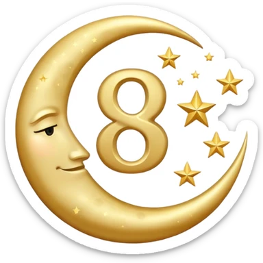 Sleep symbol: moon and stars with number 8 representing eight hours of sleep sticker