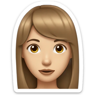 long brown hair skinny girl with long side bangs, thin face and makeup from head to chest sticker