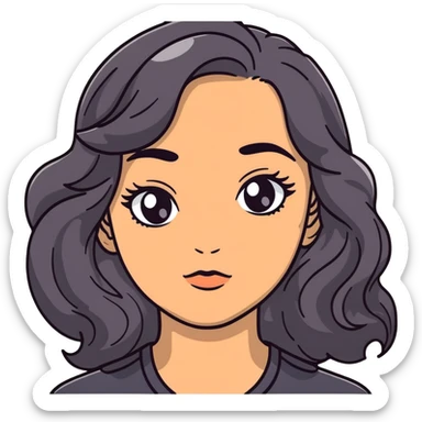 woman face with big grey eyes, medium skin tone, and black wavy hair sticker