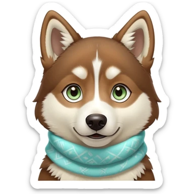 Fluffy brown coffe husky with light green blue -colored eyes and a cream scarf. sticker