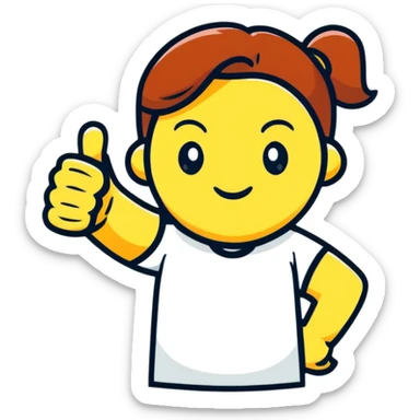 Girl showing one thumb up and one thumb down, indicating mixed opinion sticker