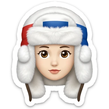 white ushanka hat with Russian flag, winter ear flap hat sticker