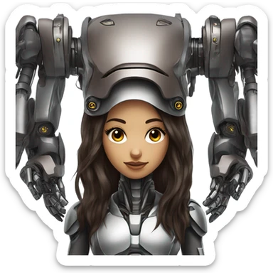 Cyborg robot girl dark brown long hair and helmet WITH LONG EYELASHES sticker