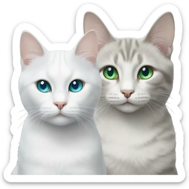 white cat with blue eyes and tabby grey cat with green eyes sticker