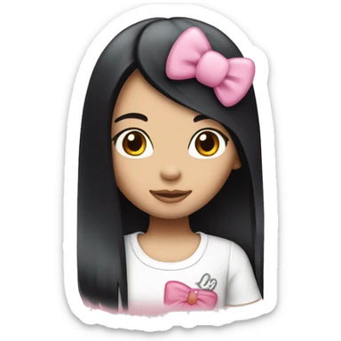 girl with a black straigth hair hello kitty sticker