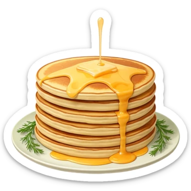Fluffy stack of sunny pancakes with melted cheese and dill on top good quality sticker
