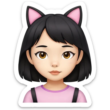 6 years old black hair asian girl with a cat ears sticker