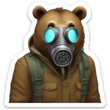 grizzly bear wearing gas mask sticker