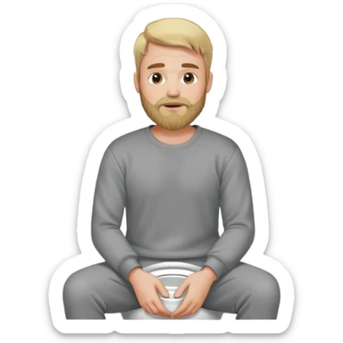 A blonde bearded man wearing a sweatshirt while sitting on a toilet sticker