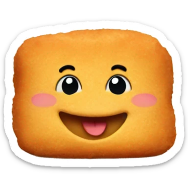 A chicken nugget with a face smiling sticker