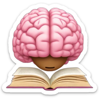 A pink brain reading a brown book sticker
