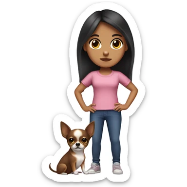 A girl with dark hair and dark eyes and a chihuahua in her arms sticker