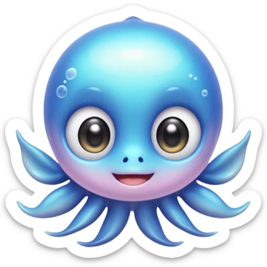 extremely cute aesthetic underwater creature with huge shiny big eyes, tiny body, soft pastel colors, extra friendly smile, maximally charming, kawaii-inspired sticker