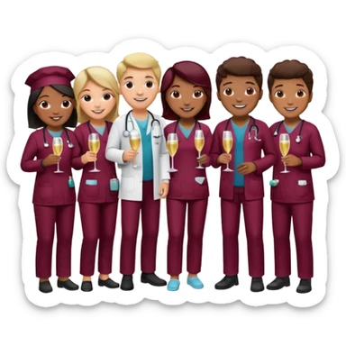 Create Happy & celebrating team faces for a hospital with a newborn saved with dress color as dark maroom sticker
