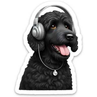 black labradoodle with over the ear headphones on listening to music sticker