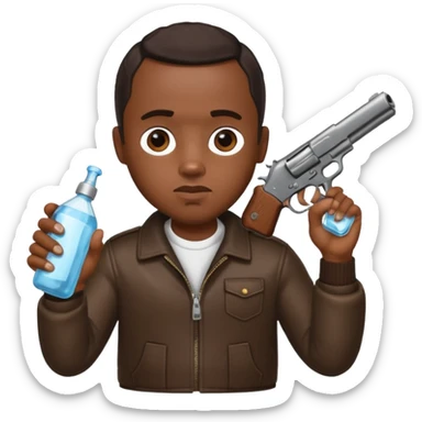 diddy shooting a gun in his right hand and baby oil in his left sticker