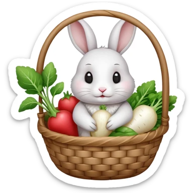 rabbit with white radish in basket sticker