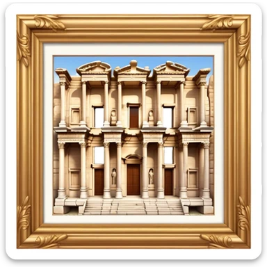 Cinematic Realistic Library of Celsus Landmark Emoji, depicted with an ornate ancient facade rendered with lifelike textures and warm, historical lighting. sticker