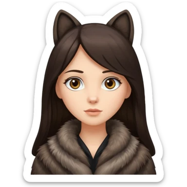 Long straight dark hair brunette with grey eyes wearing fur coat sticker