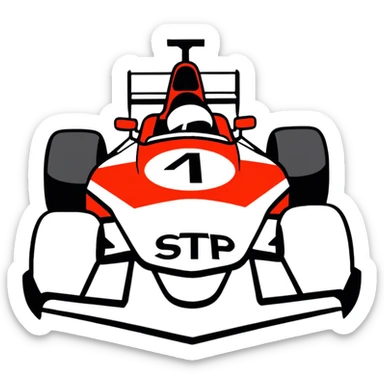  Carro de fórmula 1 preto, vermelho e branco escrito STP sticker