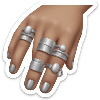 Hand with short nails, and chunky silver rings on them sticker