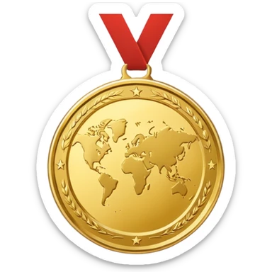 a gold medal with a map engraved on it sticker
