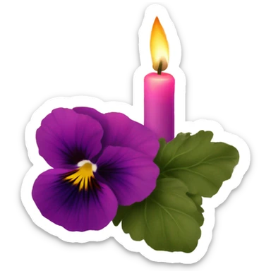 A handwritten letter with deep pink pansies and a flickering ornate violet  candle sticker