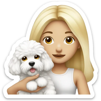 Blonde cute girl with a bichon  sticker