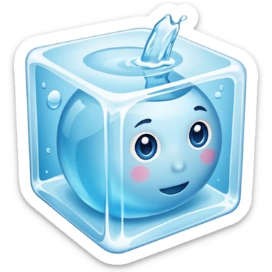 Quero que, com base nos emojis da apple, crie um emoji de um cubo de gelo derretendo, esse emoji não deve ter rosto nem nada, é apenas um cubo de gelo com uma pequena poça de água embaixo que derreteu do cubo sticker