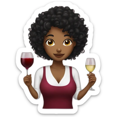 Curly black hair girl with wine sticker
