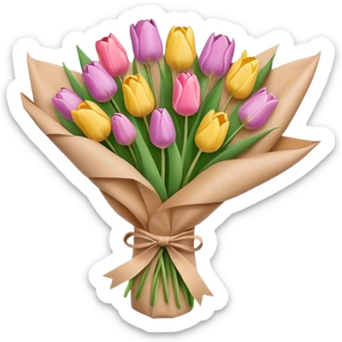 pastel tulip bouquet wrapped in brown paper sticker