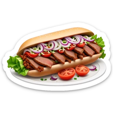 Cinematic Realistic Doner Kebab Dish Emoji, showcasing succulent, spiced meat shaved from a rotating spit rendered with lifelike detail and dynamic, appetizing lighting. sticker