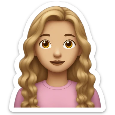 A teenage girl with light brown hair, sleepy eyes, a dimple in her cheek, and long hair. sticker