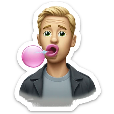 White man blowing bubble gum sticker