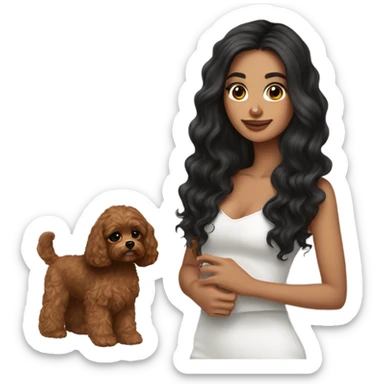pretty girl dark long hair latina makeup holding a cavapoo sticker