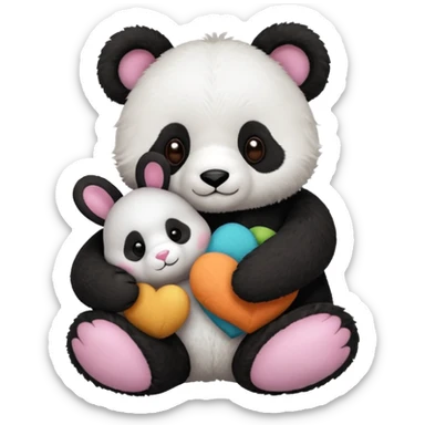 Cute bunny or panda and teddy with colourful magical background  sticker