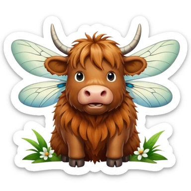 Highland cow with dragonfly sticker