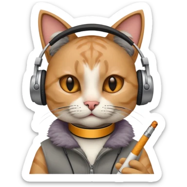 cat in headphones with a cigarette in his hand  sticker