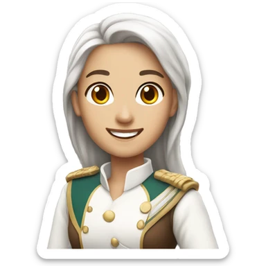 smiling, Noble pretty female with no Elf ears and long brown hair and white uniform sticker