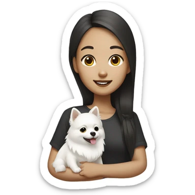 Chinese girl with white Pomeranian sticker