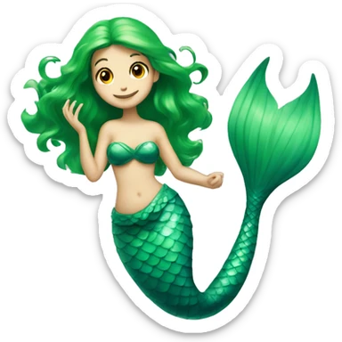 mermaid with green tail pale sticker